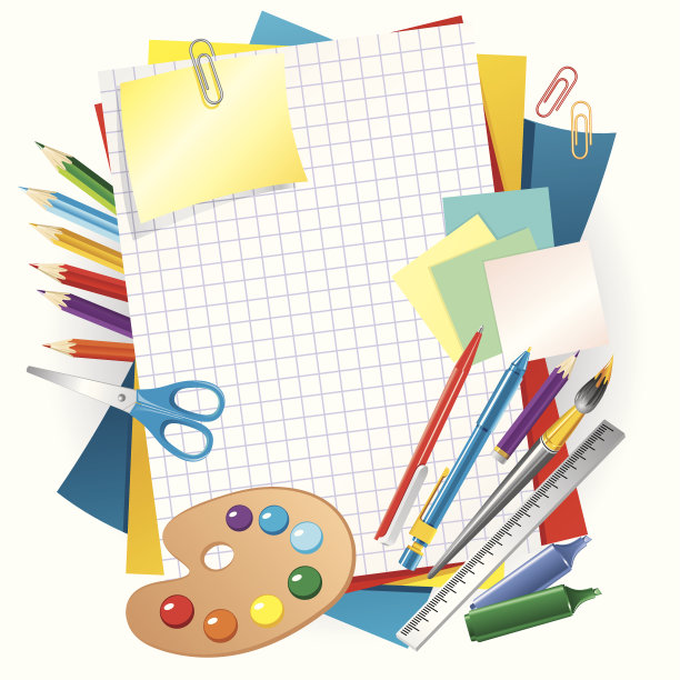 彩色纸和笔素材图片