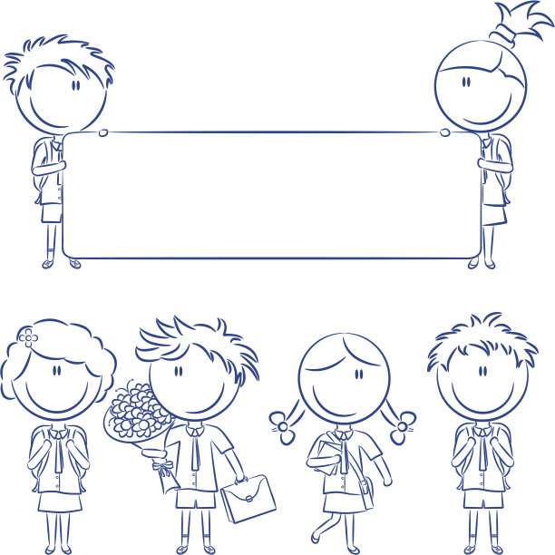 活泼可爱的学校孩子们拿着空横幅，鲜花和书图片下载