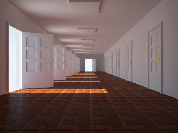 敞开大门的走廊。3 d图片下载