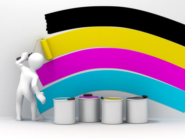 男人用滚筒刷。空间的文本。cmyk。3 d图片下载