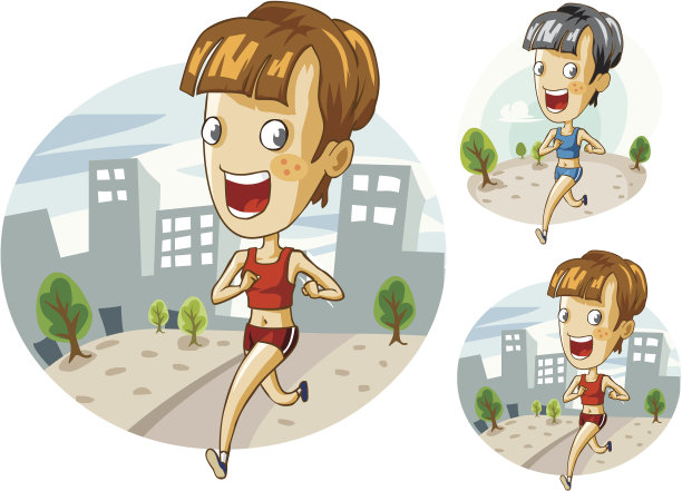 在城里慢跑。详细的矢量图图片下载