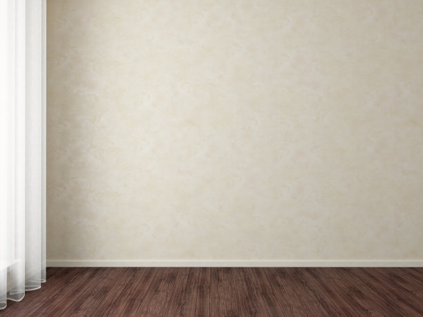 空荡荡的房间，深色木地板，米黄色墙纸图片下载