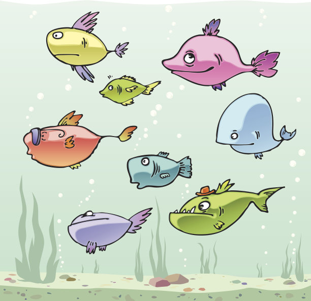 一套卡通鱼。图片下载