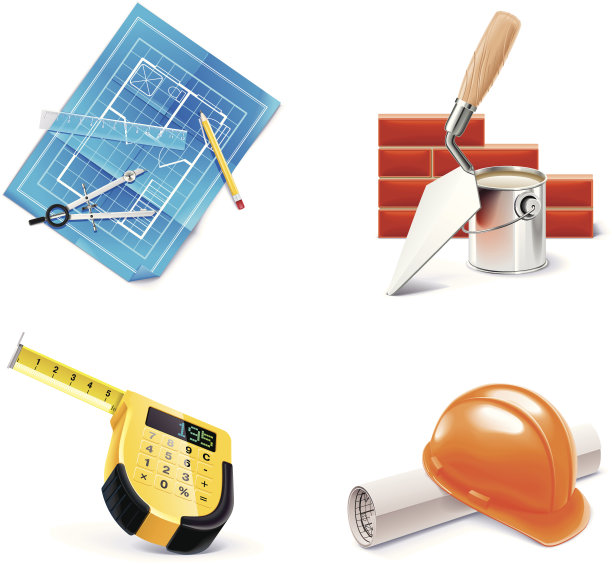 四个色彩缤纷的家居建筑和装修图标图片下载