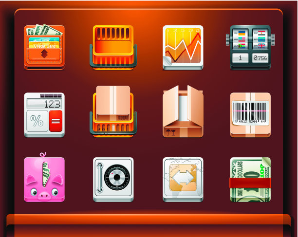 购物和金钱。移动设备应用/服务图标图片下载