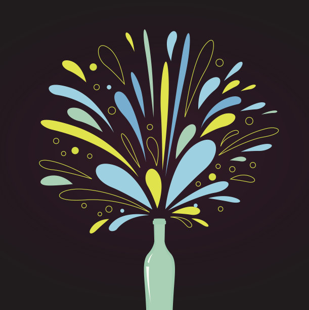 让我们庆祝新年!香槟飞溅爆炸孤立在黑色图片下载