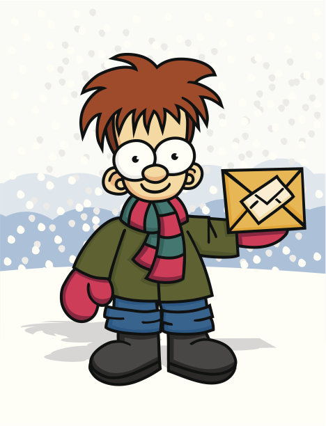 冬天的小男孩带着包裹图片下载