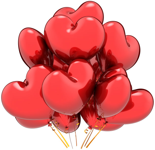 红色的心形气球。爱无处不在!图片下载