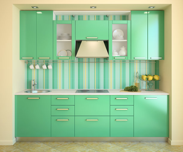 现代绿色厨房。图片下载