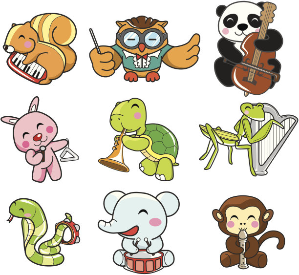 卡通动物演奏音乐素材图片