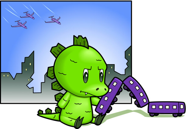 蜥蜴小孩在玩火车图片下载