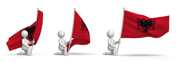 阿尔巴尼亚的国旗在风中飘扬图片下载