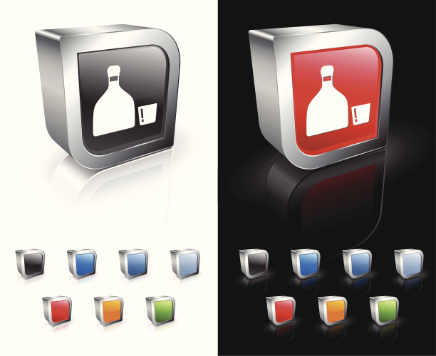 利口酒龙舌兰酒瓶与小酒杯3D图标图片下载