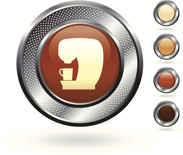 家庭咖啡机版权免费矢量艺术上的金属按钮图片下载