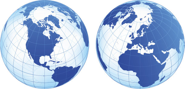 白色上的两个蓝色世界地球仪图片下载