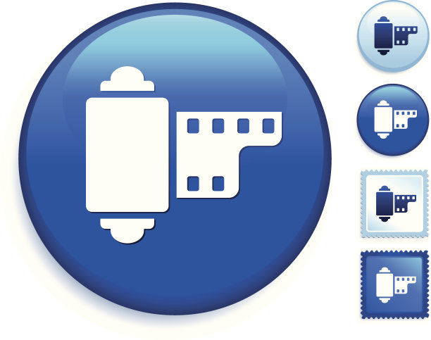 照片、相机、胶片、互联网图标上的一个蓝色按钮图片下载