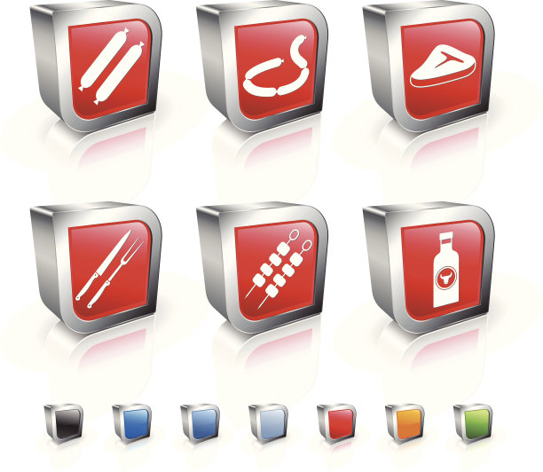 肉类产品和配件3D版权免费矢量图标集图片下载