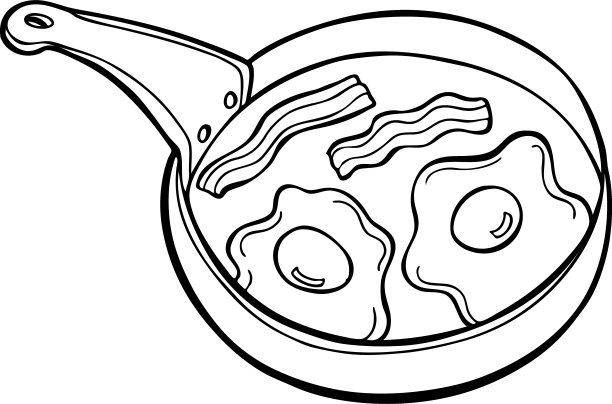 培根鸡蛋锅卡通线艺术图片下载