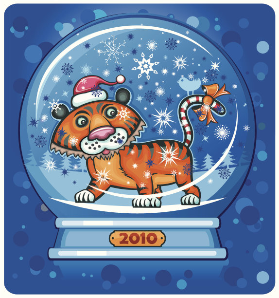 可爱友好的老虎在雪穹里。图片下载