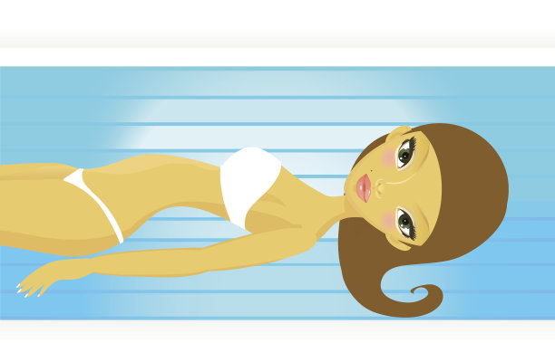 在日光浴室晒黑的女孩图片下载