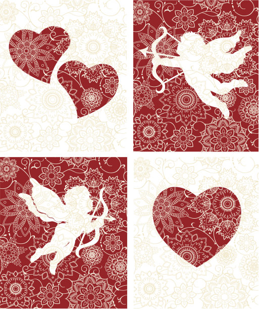 花的背景与丘比特。图片下载