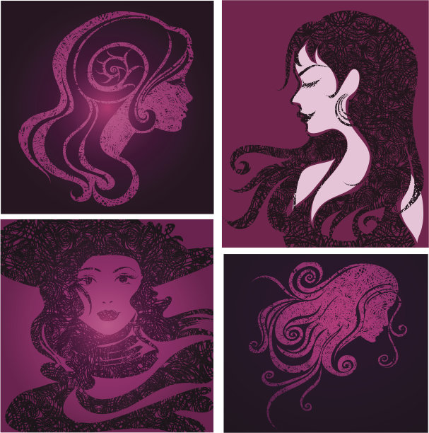 向量组的女孩与美丽的头发素材图片