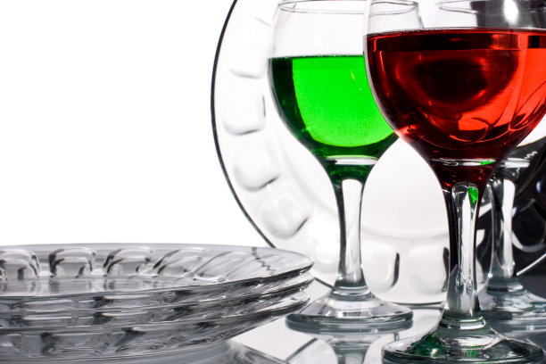 带有多种颜色液体的玻璃器皿图片下载