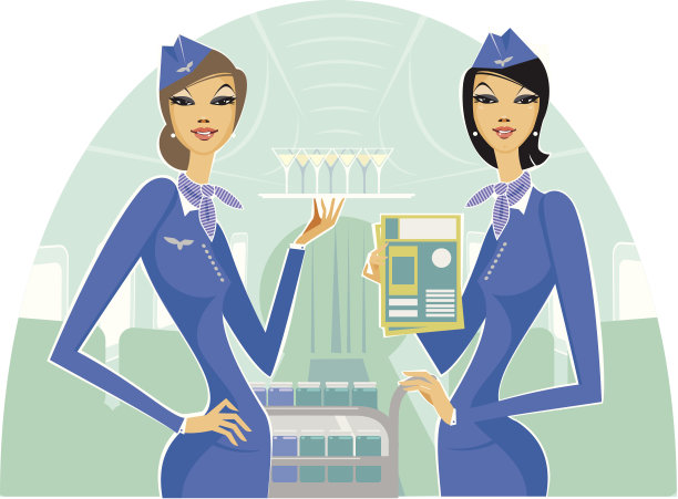 欢迎登上印有两位空姐的航空公司海报图片下载