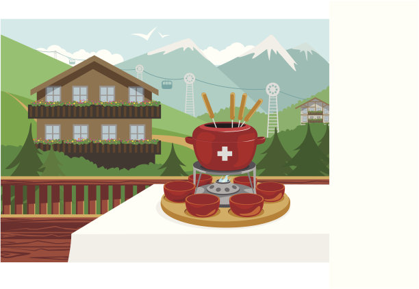 一个卡通设计的瑞士火锅与一个伟大的观点图片下载