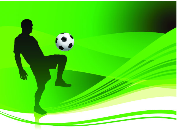 足球运动员在抽象的绿色背景图片下载