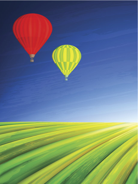 绿色田野上空的热气球图片下载