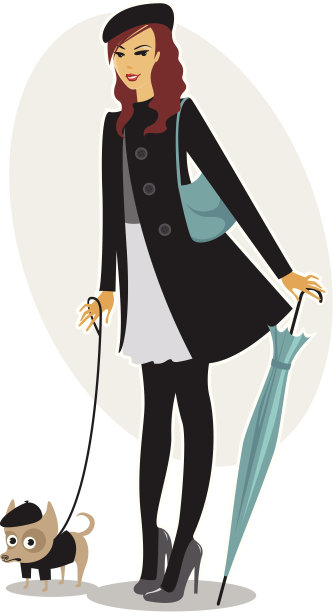 漂亮女孩在遛狗图片下载