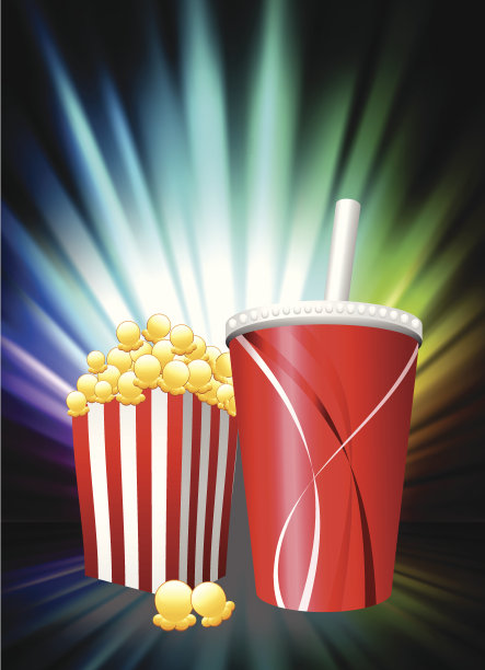 爆米花和汽水的抽象光谱背景图片下载