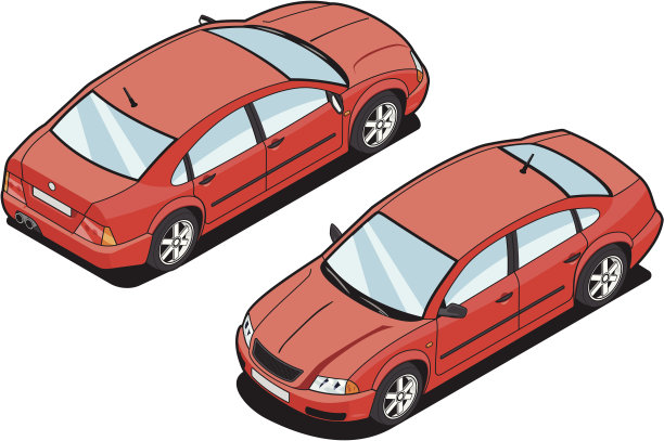 红色汽车和白色背景的等距图像图片下载