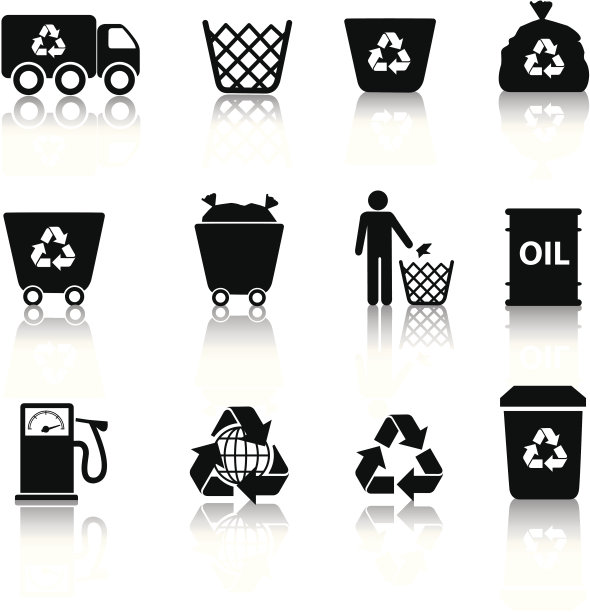 生态循环图标设置在黑色剪影图片下载