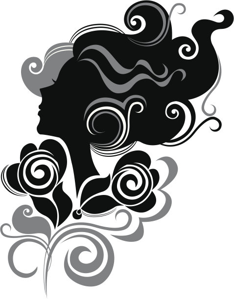 雌性的头在侧面与花图片下载