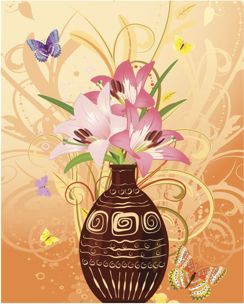花瓶上有蝴蝶图片下载