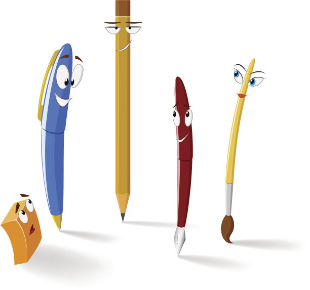 一套有趣的卡通钢笔和铅笔图片下载