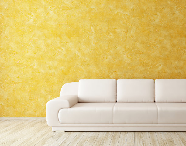 橙色灰泥墙附近有现代沙发的房间图片下载