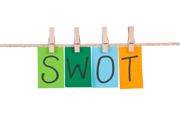 SWOT，彩色的单词挂在绳子上的木钉图片下载
