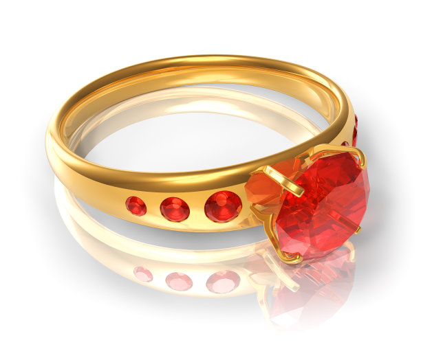 金色的戒指，镶着红色的宝石图片下载