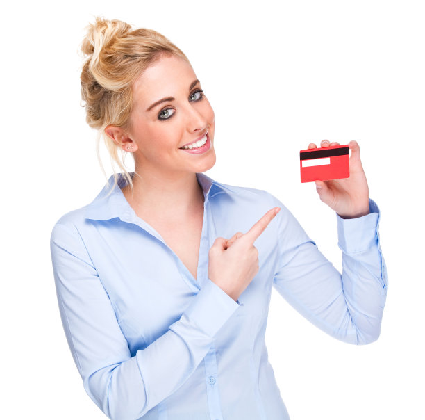 漂亮女人指着信用卡图片下载