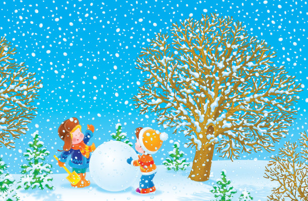 男孩们在冬天的公园里玩耍图片下载