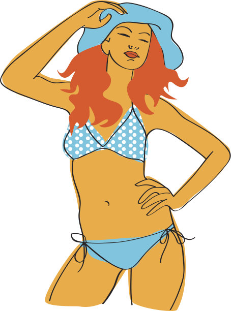 穿蓝色游泳衣的红发女孩图片下载
