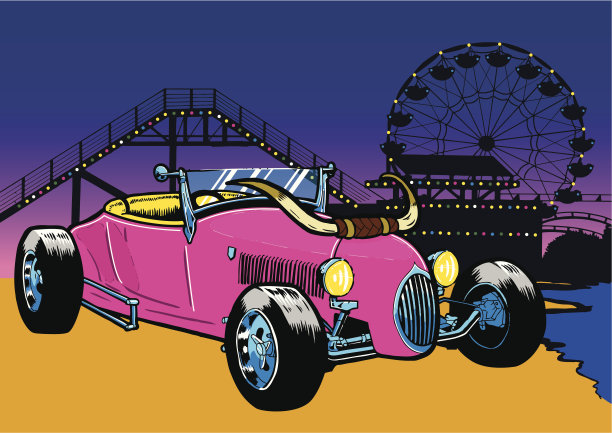 沙滩上的热棒式汽车图片下载