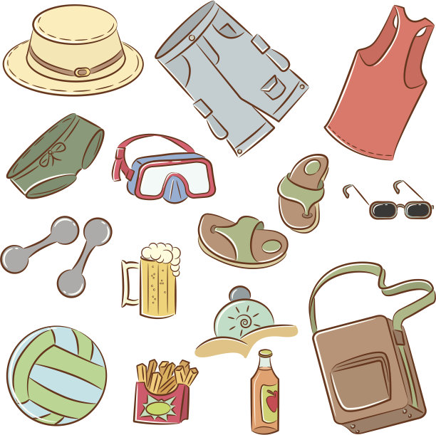 夏季男子的假期图标集图片下载