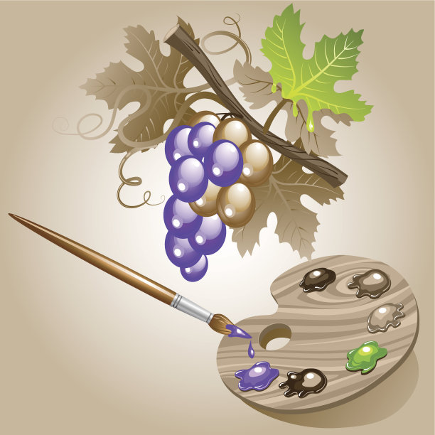 葡萄和油漆刷图片下载