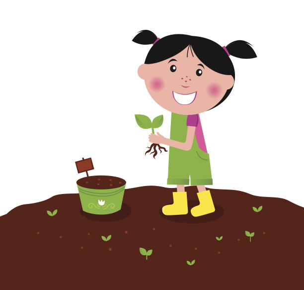 快乐的孩子在农场上种植小植物图片下载