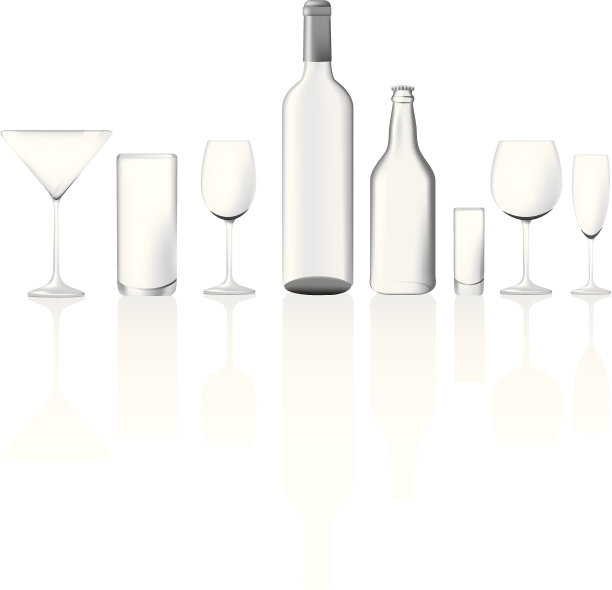 矢量插图一套清晰的玻璃空瓶子和玻璃杯图片下载