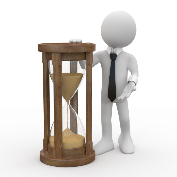 穿西装打领带，靠在沙漏上的男人图片下载